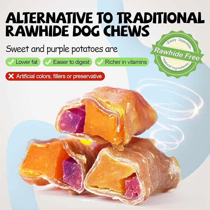 ASMPET Dog Treats Chews, Chicken Wrapped Sweet Potato and Purple Potato, Gluten and Grain Free 10.6 oz
