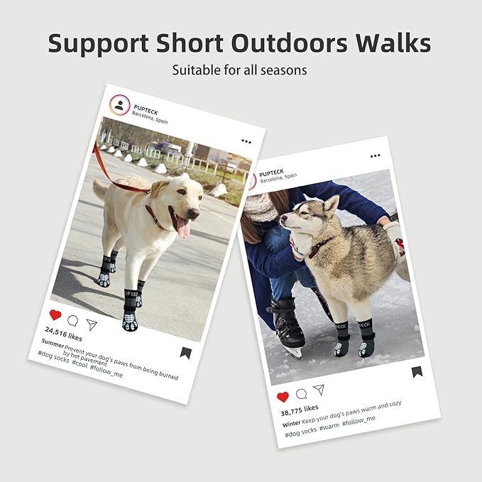 PUPTECK Anti-Slip Dog Socks with Double Sides Grips for Small Medium Large Dogs Hardwood Floors Prevents Licking, Dog Shoes for Hot Pavement Traction Control Paw Protector for Senior Dogs, Grey XXL