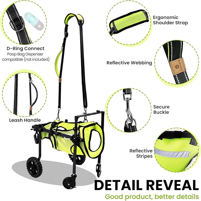 4 Wheels Dog Wheelchair for Front/Hind Legs - Mobility Aid for Small Dogs with Paralyzed, Injured, Post-Surgery or Senior Pets to Reclaim Mobility（4Wheels-XS, for Small Breed Dog）