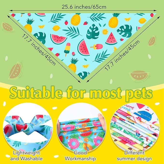Sweetude 50 Pcs Dog Bandanas Bulk for Summer Hawaii Puppy Bandanas Adjustable Triangle Scarf Set Holiday for Small Medium Large Pet Costume Accessories