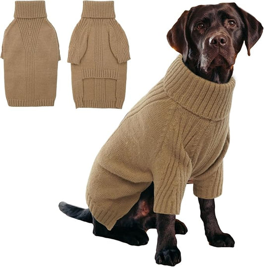 IECOii XXXL Dog Sweater,Warm Dog Sweaters for Extra Large Dogs Girl Boy,Stretchy & Cozy,Turtleneck Knitted Pullover for Pet Wear On Holiday,Easy On Doggy Sweatshirt for Labrador (Camel,XXXL)