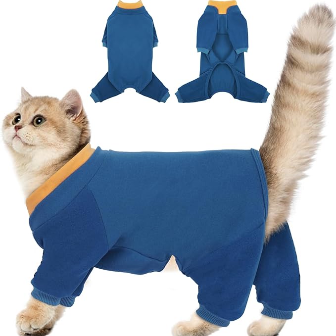 Cat Hair Sticky Onesie, Prevent Hair Loss Cat Pajamas, Long Sleeves Anti-Licking & Skin Disease Recovery Suit for Cats, Sphynx Clothes Costumes Outfits for Pet