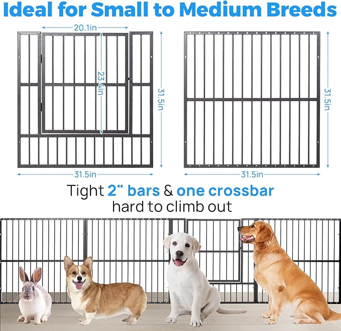 Dog Playpen - 32" Height Dog Pen, Heavy Duty Puppy Pen with Door, Safe & Sturdy, Easy Assemble for Indoor/Outdoor Pet Playpen (10 Panels with Door, Grey)