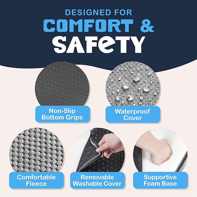 PAWZY Foam Pet Stairs for Small Dogs & Cats – 3-Step Dog Ramp 15.5” High, Wide Non-Slip Steps for Bed & Couch – Washable Pre-Fitted Cover (no Assembly Required), Waterproof Base – Grey