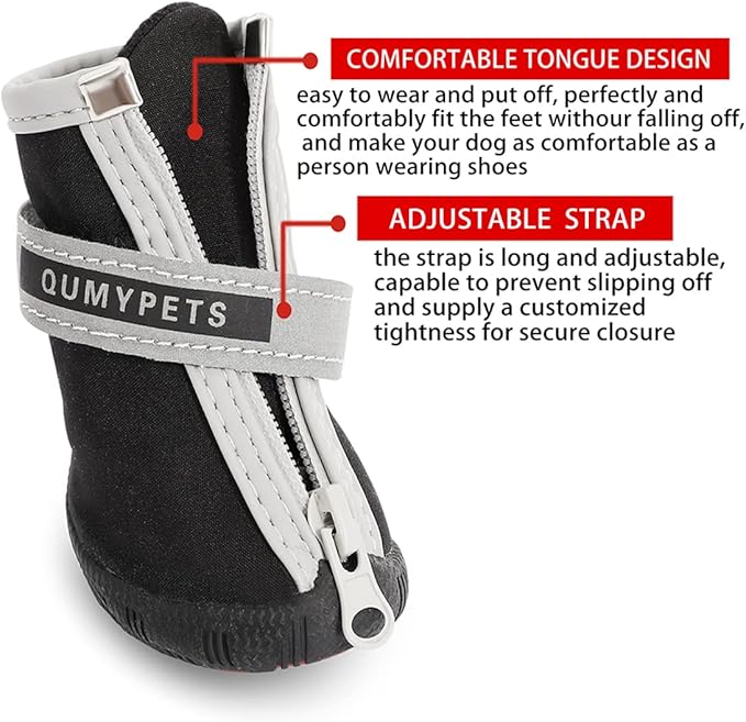 QUMY Dog Shoes for Small Dog, Puppy Dog Boots & Paw Protectors for Winter Snow Day, Summer Hot Pavement, Waterproof in Rainy Weather, Outdoor Hiking, Indoor Hardfloor withS Kid-Resistant Sole Black 5
