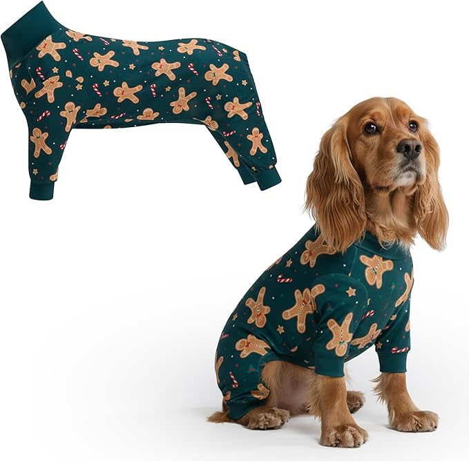 Spark Paws Dog Christmas Pajama, Dog Recovery Suit Male, Onesie, Ultra-Soft and 4-Way Stretch, for Small Medium and Large Breeds - Gingerbread Man - L