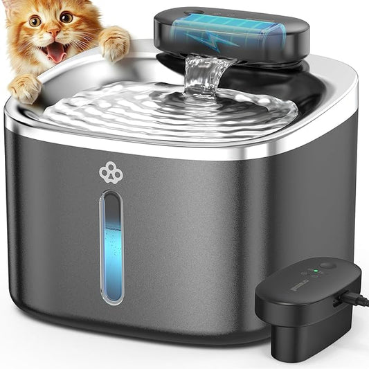 oneisall Cat Water Fountain, 3.5L/118oz Battery Operated Pet Fountain Stainless Steel, Automatic Water Fountains for Cats Indoor, Rechargeable (Hale 3.5L Black Color)