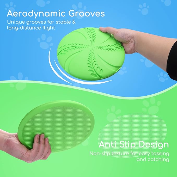 Nobleza 2 Pack Dog Flying Disc Flexible Floatable Dog Disc Toy for Long-Distance Flies and Floats， Lightweight Soft Flying Discs Toy for Small Medium Large Dogs to Fetch & Catch， Blue & Green