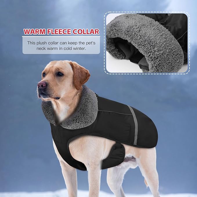 Doglay Dog Coat, Waterproof Dog Jacket Pet Winter Coat for Cold Weather with Thicken Furry Collar, Reflective Puppy Winter Jacket Warm Fleece Lining for Small Medium Large Pets
