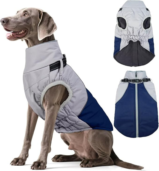 Dog Coat for Large Dogs,XXXL Waterproof Dog Jacket with Collar Built in,Reflective Winter Jacket with Fleece Lined Warm Cold Weather Coats for Extra Large Dogs,Pet Snow Jacket Suit,Blue,3XL
