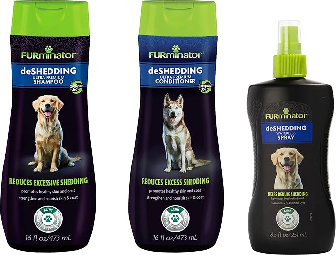FURminator deShedding Kit, deShedding Shampoo, deShedding Conditioner, deShedding Waterless Spray, For Dogs, 40.5 oz (Set of 3)