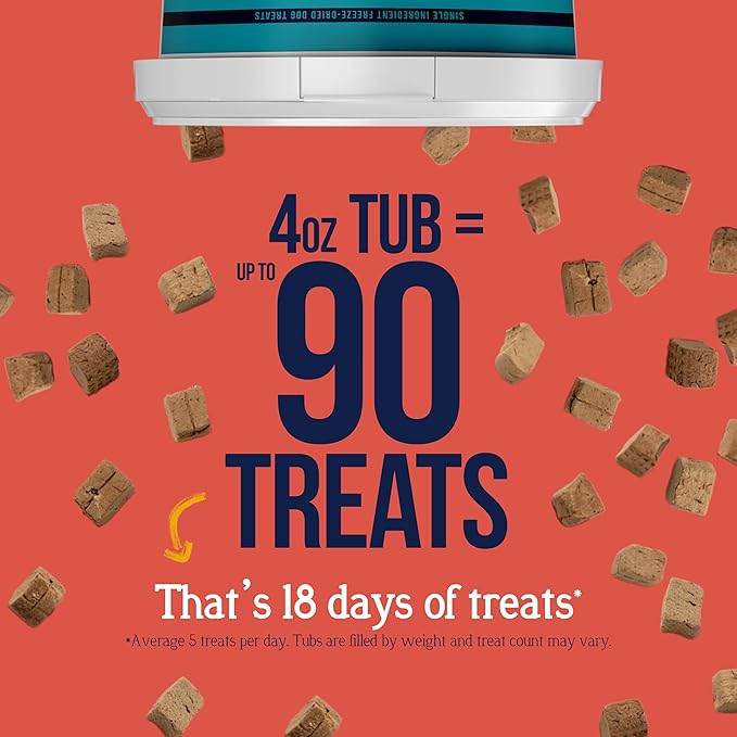 Stewart Single Ingredient Freeze Dried Raw Dog Treats, Beef Liver, 4 Ounce, Approx. 90 Pieces per Resealable Tub, Training Treats or Meal Topper, High Protein, Grain Free, Gluten Free