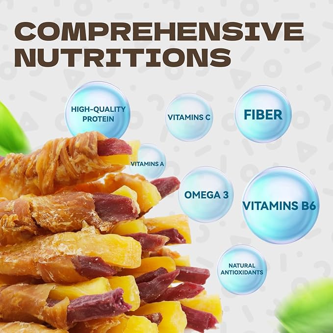 Chicken Wrapped Double Sweet Potato Dog Treats, Real Chicken Jerky Training Treats High Protein Dog Soft Chews for Small Medium Large Dogs 10.58oz/ 12-15Pcs