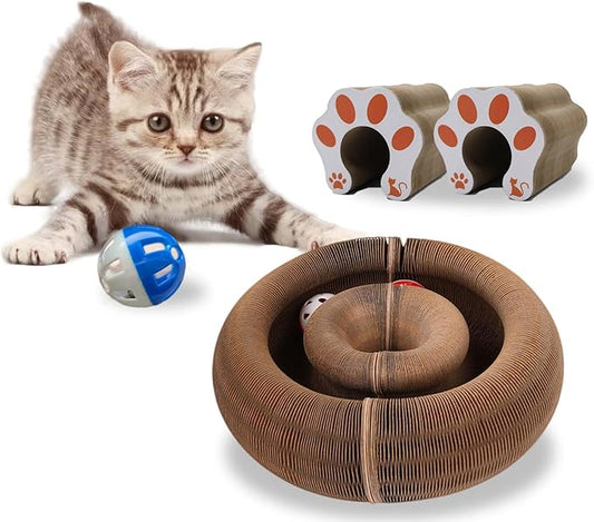 2 PCS Kitty Curlz, a cat Toy Designed specifically for Indoor Cats, is a Magical Accordion-Style cat Scratching Board Toy Equipped with Balls and Bells. (2)