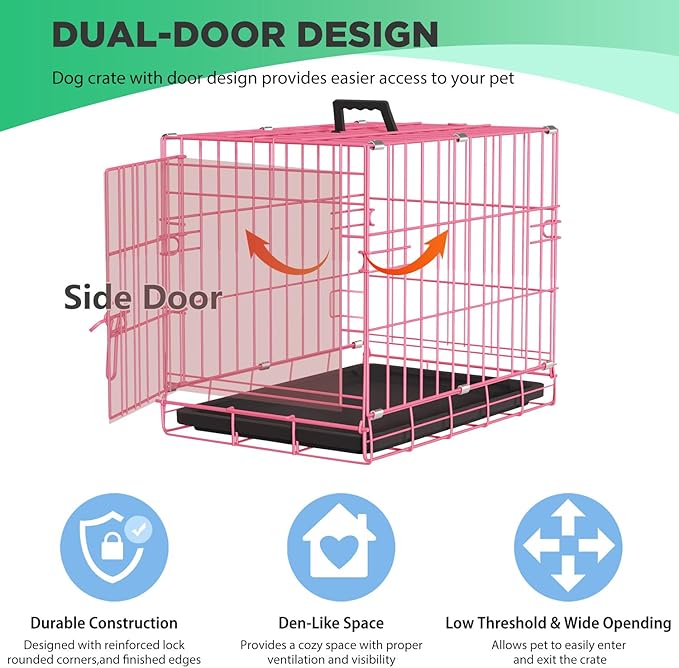 BestPet | Dog Crate | 18" | Pink | Foldable Metal Kennel with Single Doors, Secure Slide-Bolt Latches, Leakproof Tray | Portable Dog Cage for Small Breeds | for Travel, Indoor & Outdoor Use
