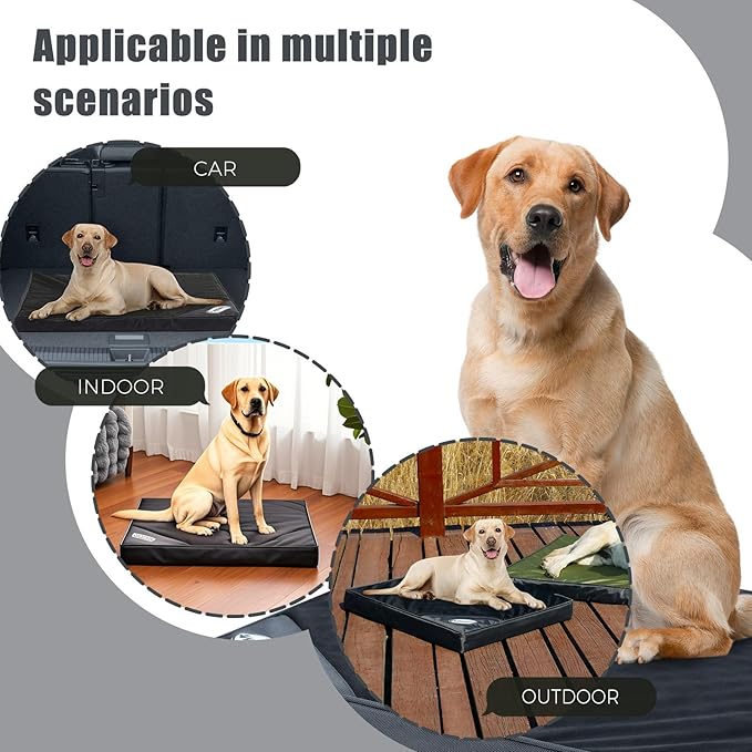 Orthopedic Outdoor Waterproof Dog Beds for Extra Large Dogs, Washable Crate Bed with Egg Crate Foam Pet Bed Mat and Removable Oxford Fabric Cooling Cover Bed,45"x 32", Black