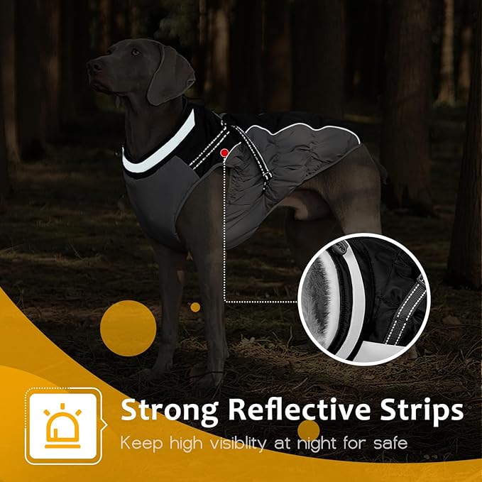 Dog Winter Coat with Harness, Dog Jacket, Pet Clothes with Zipper on Back, Waterproof Windproof Warm Vest, Reflective Cold Weather Coats, for Small Medium Large Dogs, Thick, Black, 2XL