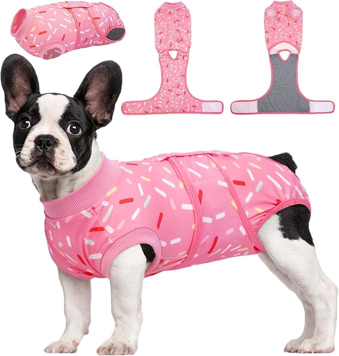 Kuoser Dog Recovery Suit Female, Soft Puppy Surgery Suit, Dog Recovery Suit After Surgery, Post-Op Onesie for Female & Male Dogs, Soft Protective Wear, PinkRibbon S