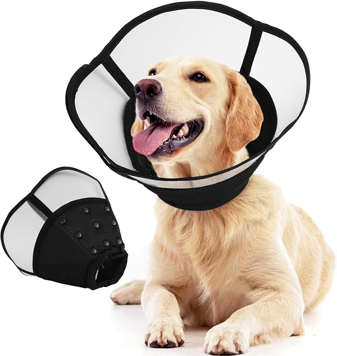 Allroaring Dog Cone Alternative, Soft Dog Cones for Large Dogs, Adjustable Doggie Recovery Cone Collar Comfy Pet Elizabethan Collars to Stop Licking for Wound Healing Care Spay Neuter, Black L