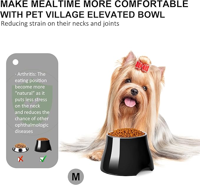 Dog Bowls,Cone Friendly Non Slip Single Dog Bowl with Stainless Steel Inner, Raised Bowls for Small Dogs Spaniel Dogs Long Ear, High Capacity, M/2 Cup Black