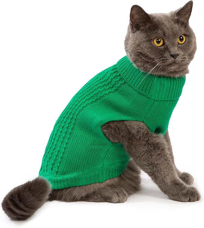 Stretchy Cat Sweater - 17 Colors & 6 Sizes | Snug Winter-Ready Knit for Boy/Girl Cats & Kittens(Dark Green, Large)