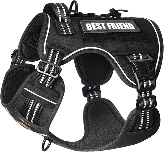 PET MARVEL Tactical Dog Harness for Large Size, No Pull Military Dog Vest with Easy Control Handle, Molle Hoop & Loop, Adjustable Reflective Reinforced Stich for Walking Training, Black