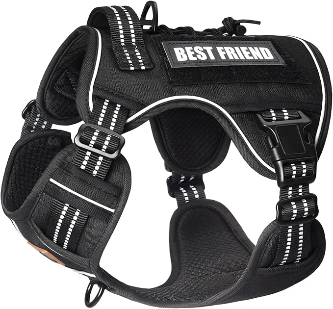 PET MARVEL Tactical Dog Harness for Small Size, No Pull Military Dog Vest with Easy Control Handle, Molle Hoop & Loop, Adjustable Reflective Reinforced Stich for Walking Training, Black