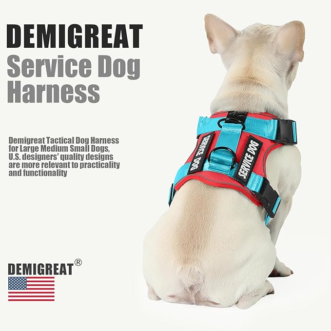 Demigreat Service Dog Harness, Reflective Dog Vest Harness with 5 PCS Patches, Adjustable Soft Oxford Pet Harness, Inner Layer Mesh, Easy to Control for Small Medium Large Dogs