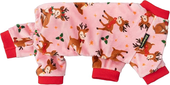 Fitwarm Christmas Reindeer Dog Pajamas, Christmas Clothes for Small Dogs Girl, Holiday Pet Outfit, Pink, Red, XL