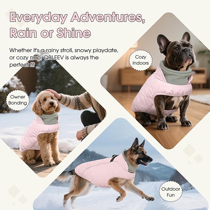QBLEEV Large Dog Coat, Big Dog Winter Jacket for Large Dogs, Waterproof Cold Weather Snow Vest with Zipper & Reflective, Windproof Built-in Harness Warm Fleece Snowsuit Clothes, Pink, XXX-Large