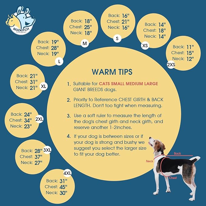 ROZKITCH Fleece Full Body Dog Suit, Pet Windproof Warm Cold Weather Jacket Vest Cozy Jumpsuit Apparel Outfit Clothes for Small Medium Large Dog Walking Sleep M