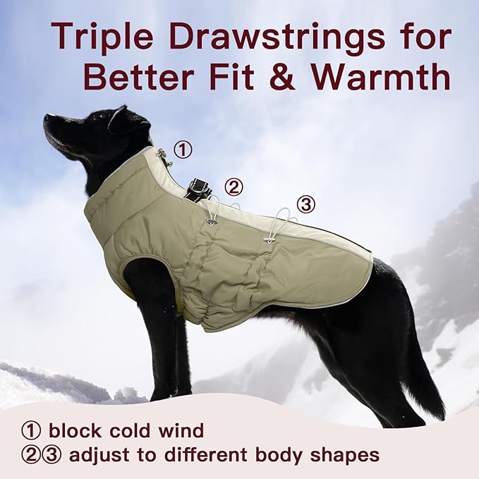 Medium Dog Coat Dog Winter Jacket,Warm Zip Up Snowsuit Dog Harness Vest Reflective Water-Resistant Dog Coat Dog Snow Jacket for Medium Dogs Jack Russell, Mini Schnauzer, Apricot
