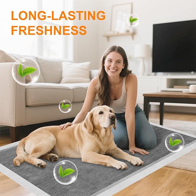 Charcoal Puppy Pads 36"×51", Ultra-Large Carbon Pee Pads for Dogs, Odor-Control Puppy Pads, 6-Layer Dog Training Pads, Ultra-Absorbent & Quick-Dry Black Puppy Pads 100 Count