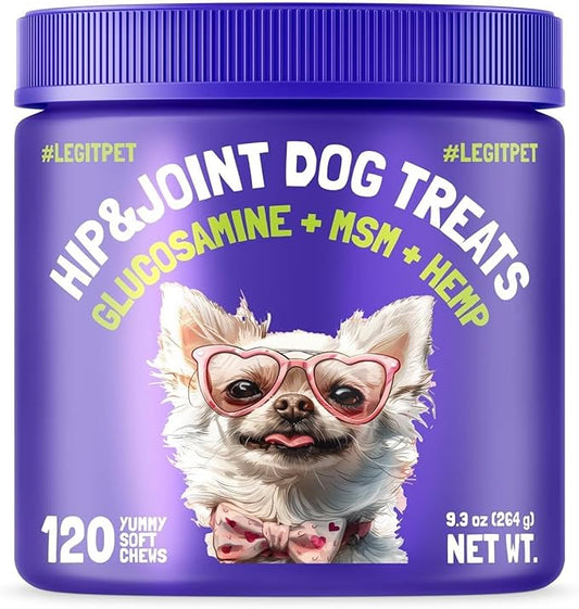 Hemp Hip & Joint Supplement for Dogs Soft Chews Made in USA Functional Glucosamine for Dogs Chondroitin MSM Turmeric Hemp Seed Oil Natural Pain Relief Mobility Advanced Joint 120 Treats