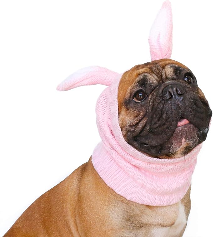 iChoue Dog Costume Ear Muffs Calming Hoodie Anxiety Relief Band Noise Canceling Headband Ear Protection Cover Force Drying Grooming Tool Knitted Snood Hood - Pink Easter Bunny, Large
