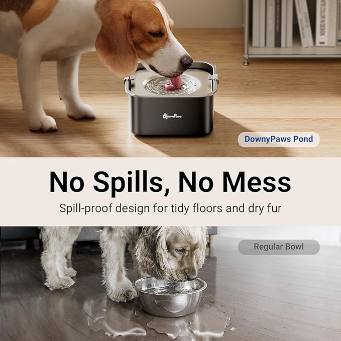 DownyPaws No Spill Water Bowl for Dogs,101oz/3L Slobber Stopper Stainless Steel, Slow Drinking Dog Water Bowl, No Mess Dog Water Dispenser Spill Proof, Dishwasher Safe, Black