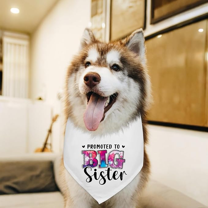 Promoted to Big Sister Baby Announcement Dogs Bandana Gender Reveal Dog Bandana Pregnancy Announcement Photo Prop Pet Scarf Accessories for Pet Dog Lovers Gifts - White
