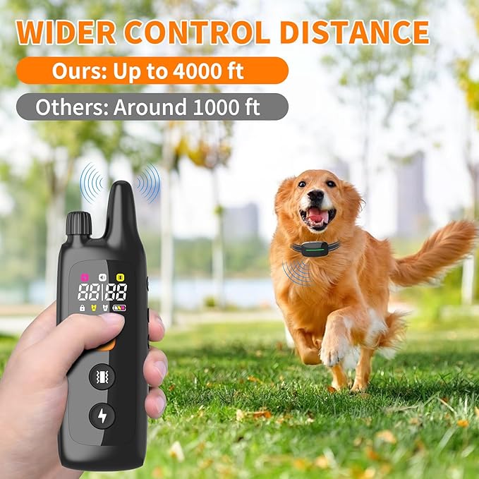 Dog Training Shock Collar 4000FT Dog Bark Collar with Remote IP67 Waterproof 4 Training Modes Beep Vibration Shock Light Mode Magnetic Charger Electric Dogs Collar 8-25 inches Single shock Earth Black