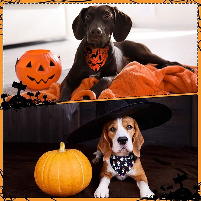 Newwiee 200 Pcs Halloween Dog Bandanas Bulk for Dogs Adjustable Triangle Bibs Scarf Halloween Pumpkin Bat Skull Ghost Spider Pet Costumes Scarf Holiday Accessories for Large Dog Puppy