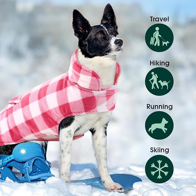Kuoser Dog Winter Coat, Windproof Dog Fleece Jacket British Style Plaid Cold Weather Doggie Vest Coats, Reversible Cozy Warm Pet Clothes Apparel for Extra Large Size Dogs XXL