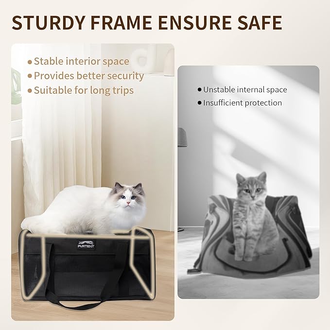 TSA Approved Pet Carrier in Cabin with Foldable Litter Box for Kittens and Small Dogs Fits Pets Up to 15 lbs, Animal Rabbit Puppy Soft Pet Carrier Portable Airline Approved, Travel for Comfort, Black