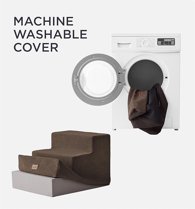 Made4Pets Dog Steps for Bed, Extra Wide Dog Stairs for High Bed Couch Sofa, 35D Foam Pet Steps for Small Dogs and Cats(Up to 40lbs), Non-Slip Bottom Pet Stairs, Brown, 4 Steps