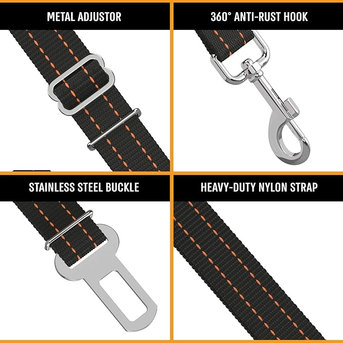 Active Pets Orange Car Seat Belt for Dogs, Attaches to Harness & Collar, Adjustable 18" - 24" Travel Restraint System Fits Small - Large Pups for Safety & Comfort, Essential Pet Supplies & Accessories