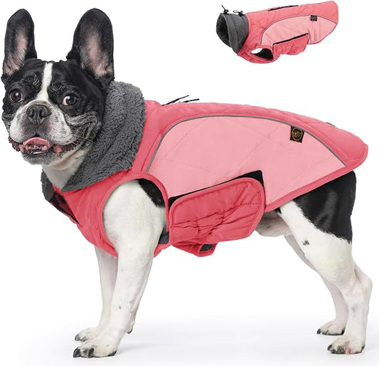 EMUST Winter Dog Coats, Fleece Dog Apparel for Cold Weather, British Style Windproof Warm, Mix-Pink, XS