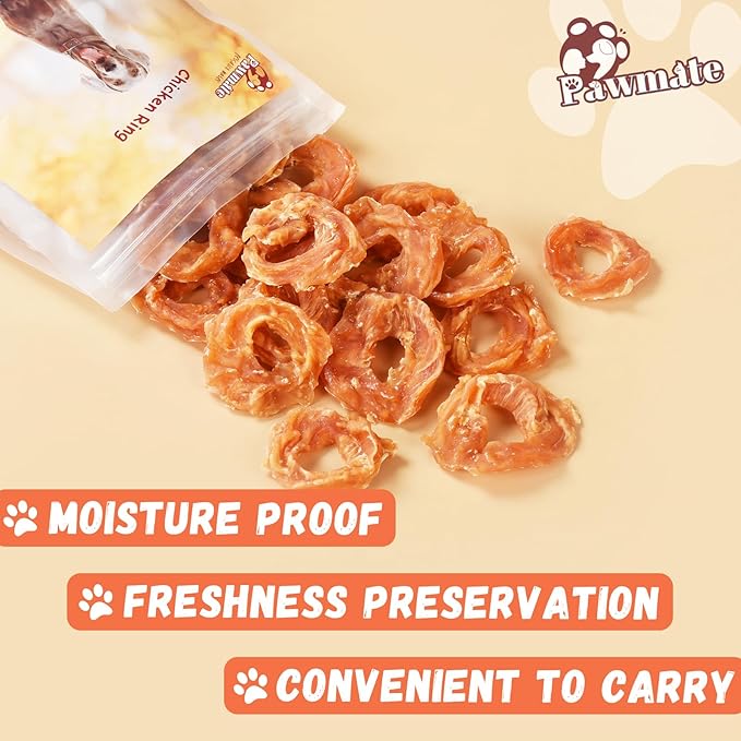 Dog Treats Chicken Jerky Rings, Rawhide-Free Grain-Free Real Dried Tenders Natural Chicken Breast Dog Chewy Training Snacks for Small Medium Large Dogs Large Pack 10.6oz