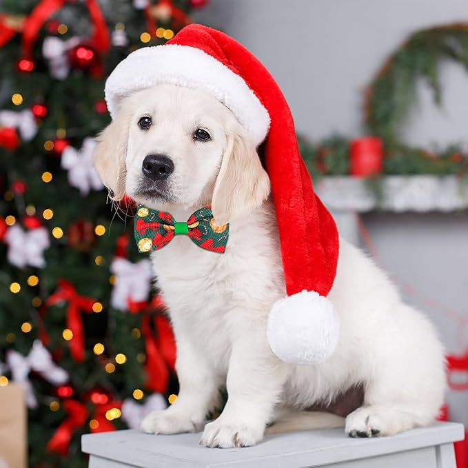Eccliy 50 Pcs Christmas Dog Bow Ties for Dogs Christmas Dog Bows Adjustable Cat Bow Ties Neckties Set Santa Claus Christmas Tree Dog Bowties Pet Bow Ties Collar for Christmas Dogs Cat Decoration