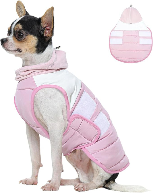 FUAMEY Dog Winter Coat Pink XS, Snow Jacket Small Breed Quick On, Winter Walks, Cozy Fleece Lining, Machine Washable,(XS-Pink)