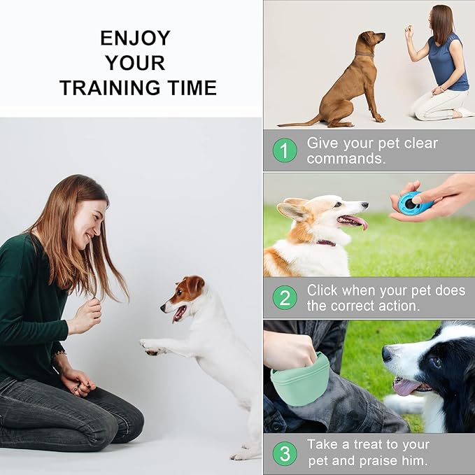Left&Right Dog Clicker Training Kit,Silicone Dog Training Treat Pouch and Dog Clickers,Dog Treat Bag with Clicker Training for Dogs,Pet Treat Bag with Magnetic Buckle Closing and Waist Clip,Egg Green