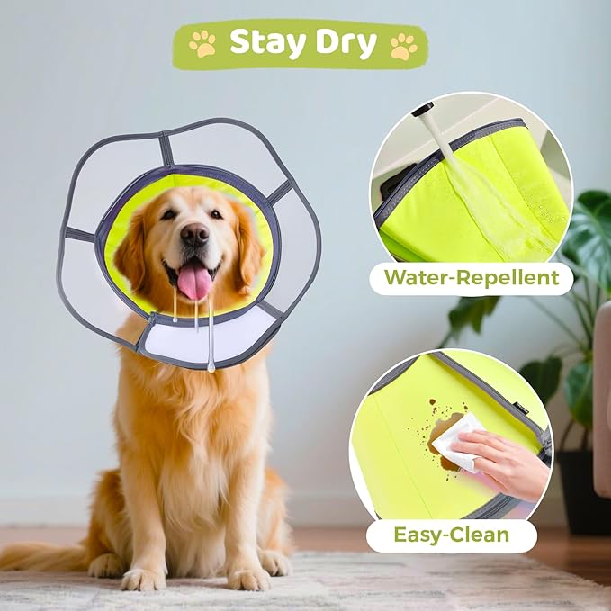 Soft Dog Cone Collar After Surgery Recovery,Adjustable E-Collar with Removable Shield,Lightweight,Breathable Anti-Licking Protective Cone for Large,Medium,Small Pets (Neon Green, L (Neck:15''-18''))
