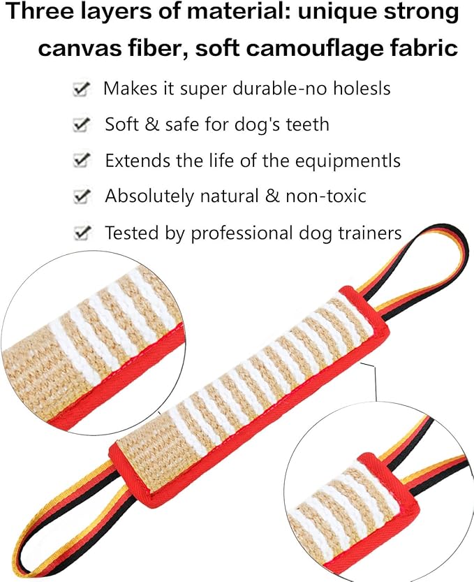 Clysoru Dog Tug Toy Dog Tough Jute Bite Pillow Lasting Training Equipment Two Flag Handles Puppy to Large Dogs Interactive Toy war Toys for Aggressive chewers